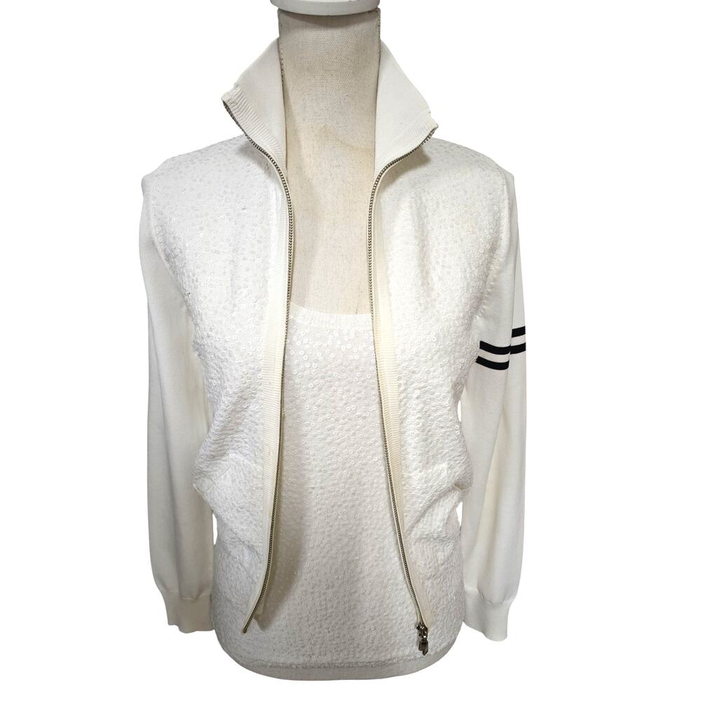 Per Se By Carlisle White 2 Piece Sequined Knit Sweater and Matching Tank